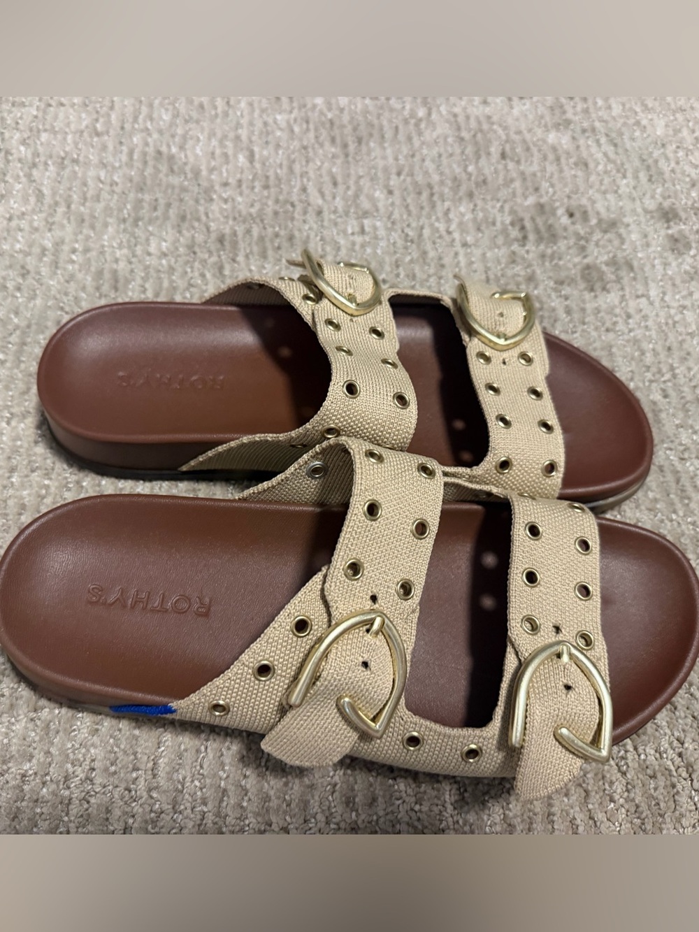 Rothy's Beige Canvas The Buckle Slide Sandals